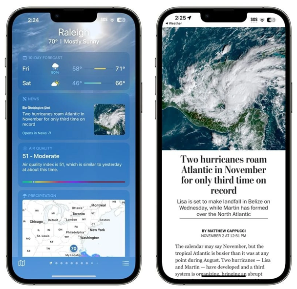 海口苹果14维修分享iPhone 14手机如何看天气时顺带看新闻 